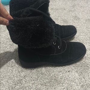 Black Faux Fur Lace-Up Boots